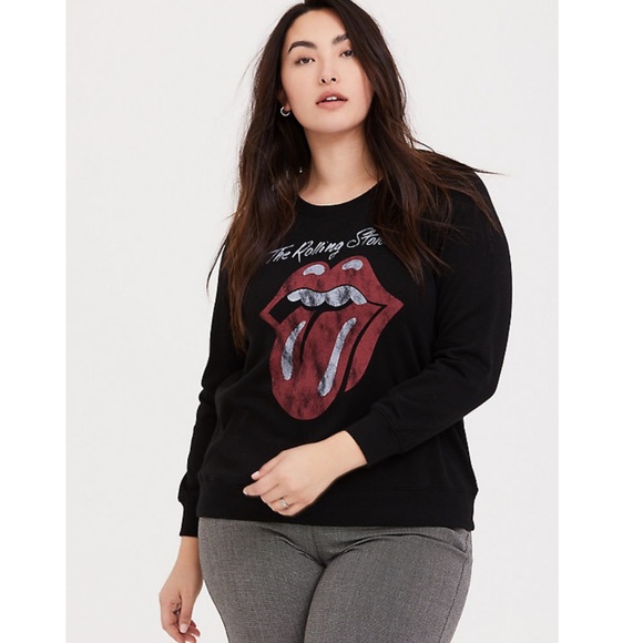 torrid Tops - Torrid 4 ROLLING STONES BLACK CREW SWEATSHIRT